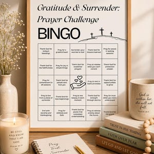 Gratitude and Surrender Prayer Challenge Bingo, Christian Gratitude Printable, Faith Based Healing Workbook