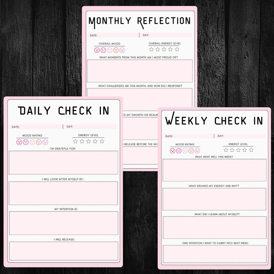 Daily Weekly Monthly Check in Template PDF | Therapy Reflection ...