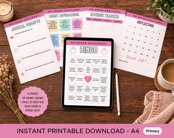 No Spend Challenge Bundle, Savings Tracker, Budget Planner (PDF Download)