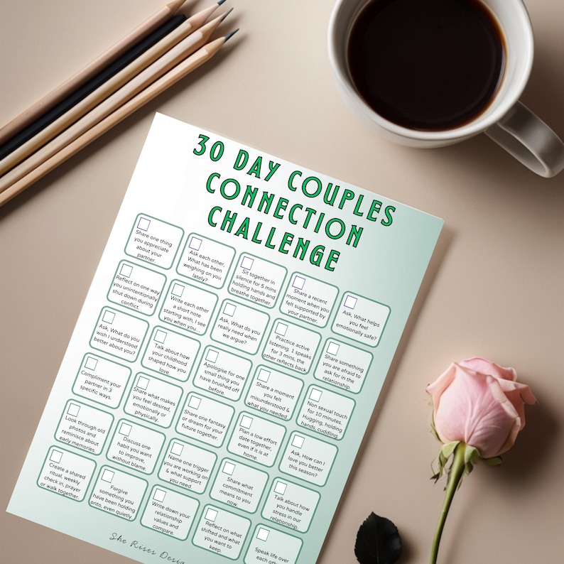 30 Day Couples Therapy Worksheet | Relationship Communication Challenge ...