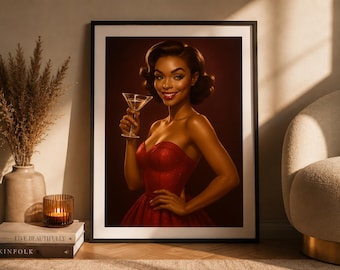 Elegant Black Woman Portrait Art, Vintage Glamour Printable (Digital Download)
