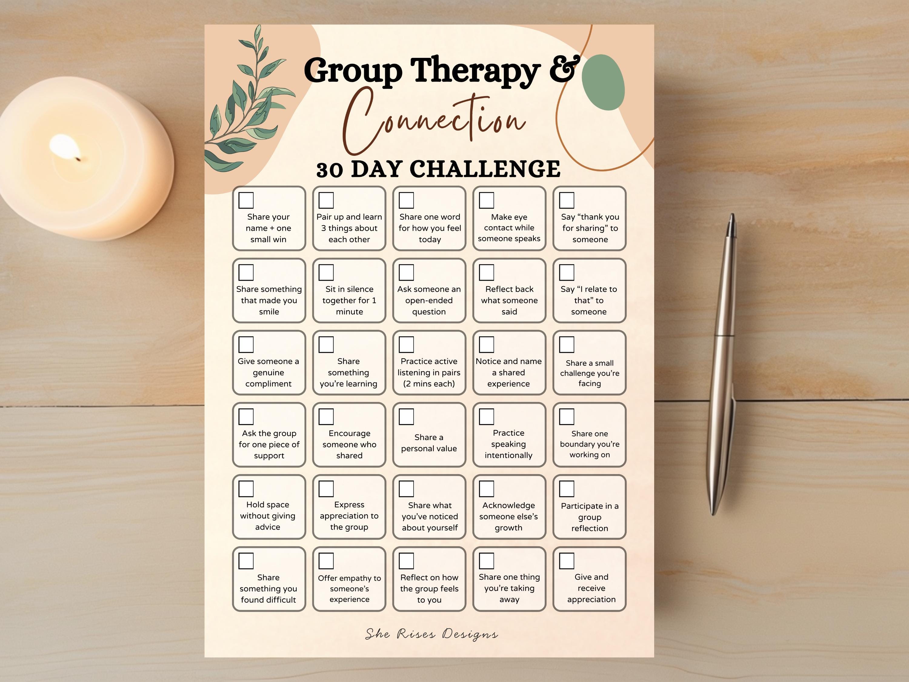 Group Therapy Printable, 30 Day Connection Challenge PDF A4 5x7 ...