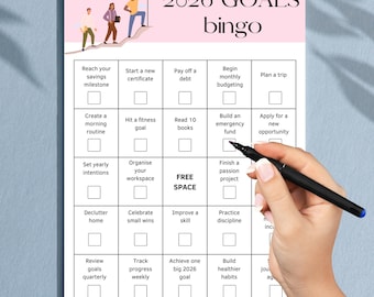 Bingokaart doelen 2026 afdrukbaar | Spel voor het stellen van doelen voor het nieuwe jaar (digitale download)