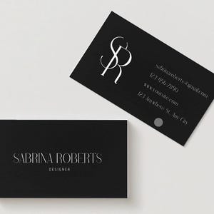 Modèle de carte de visite minimaliste - Design noir et blanc élégant - Modèle canva modifiable pour les designers et les créatifs - Téléchargement immédiat