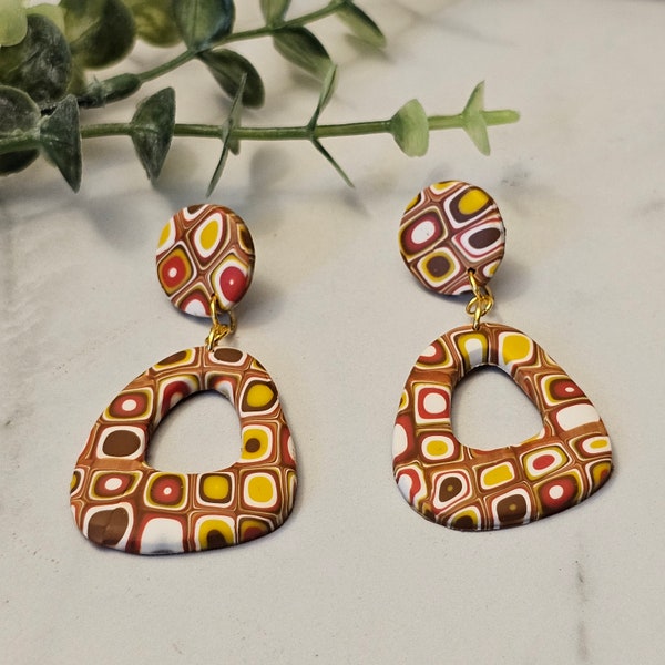 60s Style Earrings Orange Accessories Retro Statement Earrings Midcentury Modern Jewelry Style Orange Brown 70s Colors Geometric Earrings