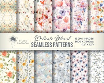 Delicate Floral Seamless Patterns: Soft Flower Backgrounds (Digital Download)