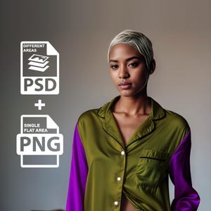 Satin-Pyjama-Set-Modell für Damen – Langarmhemd und Hose – PSD mit hoher Auflösung