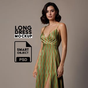 Long Dress Mockup PSD – Editable Womens Fashion Template for Textile & Pattern Designers