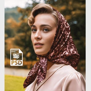 Silk Scarf Mockup – Realistic Headscarf Mockup for Fashion & Textile Designers – Editable PSD Template