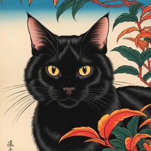 Ukiyo-e Style Black Cat Wall Art – Personal Use Only- Japanese Vintage ...