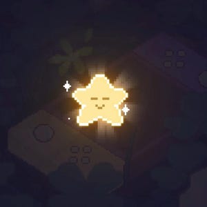 Peut inclure: Image pixélisée avec une étoile jaune brillante souriante, intitulée "Star Alert". L'arrière-plan est sombre avec des éléments d'art pixelisé éparpillés, dont un crâne, un champignon et d'autres objets. Le haut de l'image indique "twitch animated alert."