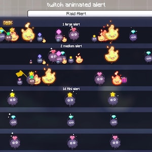 17 animierte Stream-Benachrichtigungen im Pixel-Art-Stil: Firer und Ghost Twitch, Discord, YouTube,..