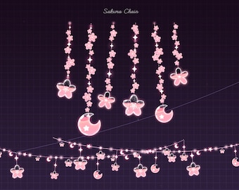 Geanimeerde sprankelende roze Sakura-lichtketting, sterdecoratieketting, maan voor streamer, Twitch, YouTube