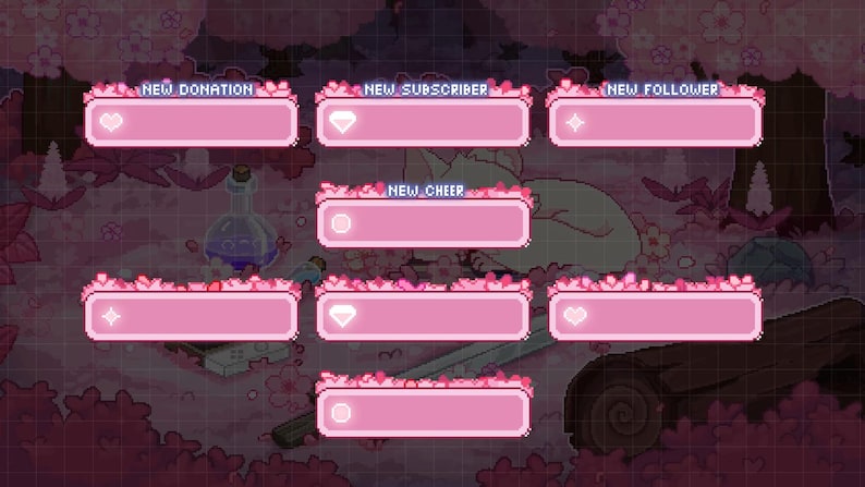Animated Stream Pixel Overlay Package: Sakura White Fox in Cherry ...