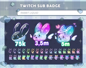 Liquid Rabbit Bit Badge, Number Sub Badge, Angel Rabbit Sub bit badges / Emotes for Streamer, Twitch, Discord, YouTube ...