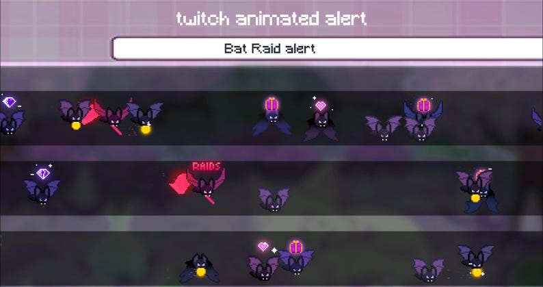 16 Pixel Art Animated Stream Alerts: Bat Raid With Diamond, Heart, Flag ...