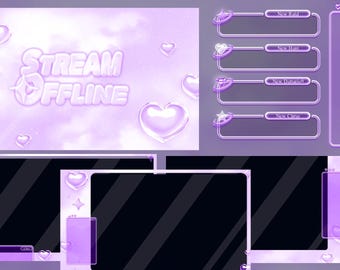Y2K Purple Heart Stream Overlay Package: Animated Twitch/Discord Scenes