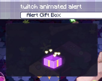 Pink Heart Gift Pixel Animated Stream Alert, Pixel Present Emote for twitch, discord, youtube...