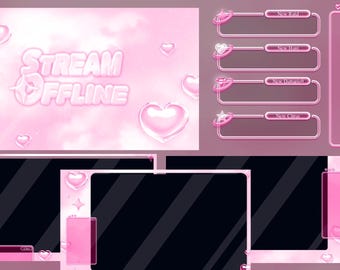 Y2K Pink Heart Stream Overlay Package, Animated Twitch Overlay (Digital Download)
