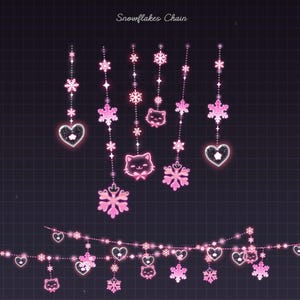 May include: Pink snowflake and heart-shaped chain lights. The lights are strung together with small, glowing dots. The design includes snowflake and cat-shaped ornaments. The text "Snowflakes Chain" is at the top.