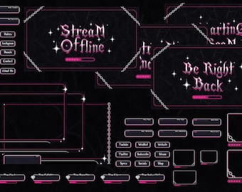 Gothic Pink Stream Overlay Package, Y2K Animated Scenes (Digital Download)