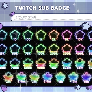 31 Number Liquid Blue Star Bottle Bit Badge, Rainbow Liquid Badge, Colorful Sub bit badges, Emotes for Streamer, Twitch, Discord, Youtube