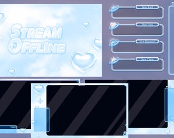 Y2k Blue Heart Stream Overlay Package, Animated Twitch Overlay (Digital Download)
