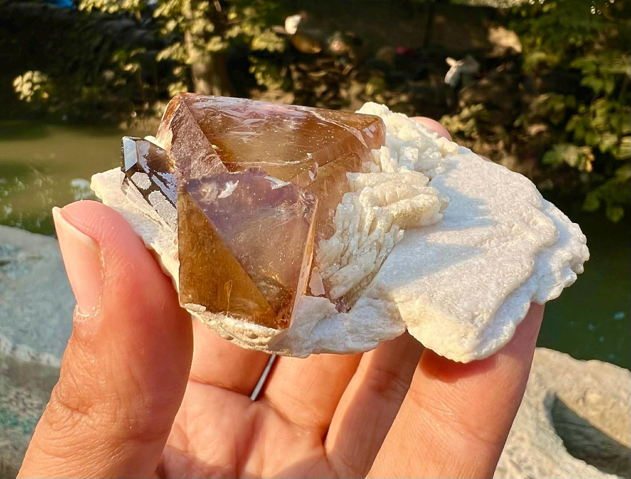 スカドゥ産、長石に埋め込まれたハニーカラートパーズの巨大結晶、117