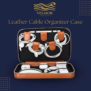 Custodia organizer per cavi in pelle — Portacavi da viaggio per dispositivi elettronici, accessorio tecnologico fatto a mano, custodia tecnologica in pelle personalizzata