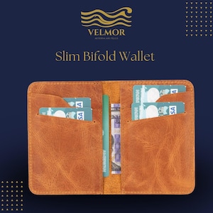 Tarjetero de piel Enrico: Billetera plegable fina / Billetera de hombre hecha a mano / Billetera minimalista de piel personalizada para efectivo y tarjetas