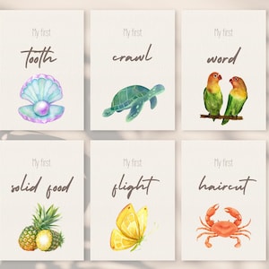 Tarjetas de hitos tropicales "Mis primeros hitos": hitos para bebés con temática isleña / Tarjetas imprimibles para bebés / Decoración digital para la habitación de tu bebé