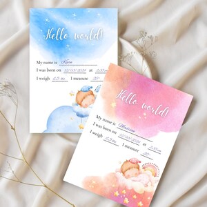 Faire-part de naissance Hello World – PDF pour garçons et filles – A5 imprimable | A4 | 8 x 10 pouces | Lettre américaine | Demi-lettre américaine