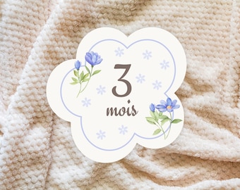 Cartes Étapes Bébé à Découper - Fichier Imprimable Fleuri pour la Première Année de Bébé, Formats A5/US Letter, Accessoire Photo Unique