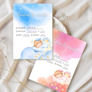 Bonjour Monde – Carte de Naissance Bébé Fille & Garçon – PDF A5 | A4 | 8×10インチ |米国の手紙 |米国のハーフレター
