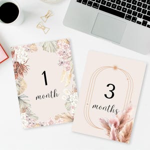 Cartes d'étapes florales Boho Baby – Cartes d'étapes mensuelles imprimables – Téléchargement numérique A5 | A4 | 8 x 10 pouces | Lettre américaine | Demi-lettre américaine