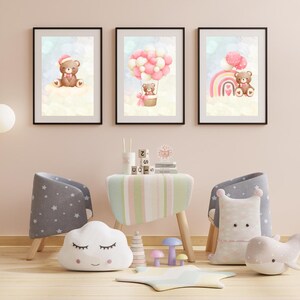 Decoração Murale Ours Mignon – Lote de 3 Affiches Bébé à Imprimer – A5 | A4 | 8x10 polegadas | Carta dos EUA | Meia letra dos EUA