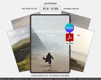 2026 ADHD Digital Planner: Focus Journal, PLR Canva Template (PDF)