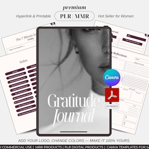 Gratitude Journal (2025-2026): Hyperlinked Daily Planner, Canva Template (PLR Resell Rights, Digital Downloadable)