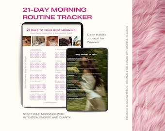 21-Day Morning Routine Tracker foe Women  | Daily Habits | Mindful Morning PDF | Self-Care & Wellness Planner