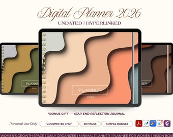 Undated Digital Huperlinked Planner 2026: GoodNotes iPad Organizer (PDF Download)
