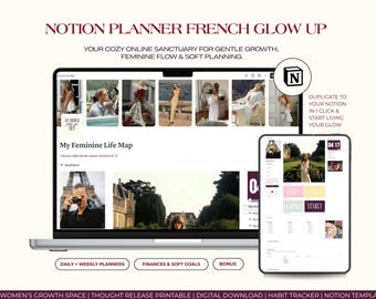 Glow Up Notion Planner: Feminin egenvård och daglig planering (Notion-mall)