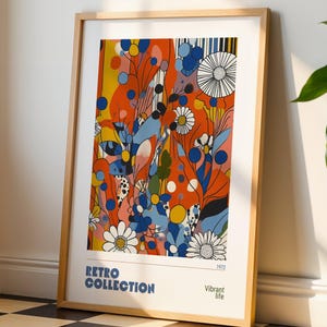 Lámina artística floral moderna: estilo retro para una decoración maximalista, arte mural inspirado en los años 70, decoración del hogar, lámina colorida y llamativa, 092