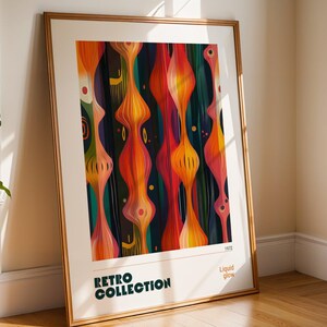 Arte de pared abstracto retro, patrón llamativo de lámpara de lava, decoración moderna inspirada en los años 70, estampado maximalista colorido, hogar con mensaje, póster de dopamina, 018
