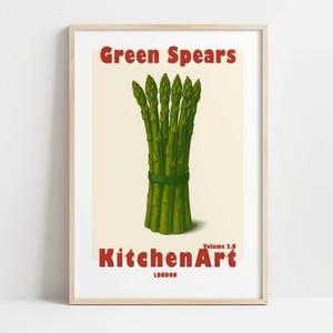 Stampa artistica da parete con asparagi da cucina, poster pop art con lance verdi, regalo con stampa di verdure retrò, poster da cucina, cibo e caffetteria 455B