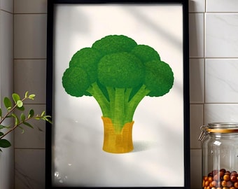 Broccoli Poster, Retro Green Vegetable Kitchen Wall Art, Whimsical Food Illustration, Farmhouse Pantry Decor, Bold Veggie Print, 199