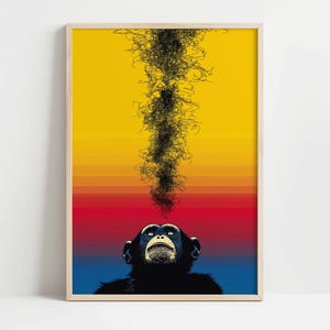 Stampa artistica da parete con scimmia, poster surreale di un primate, regalo moderno con nuvoletta di pensiero in stile pop art, decorazione colorata con animali per lui e per lei, 501B