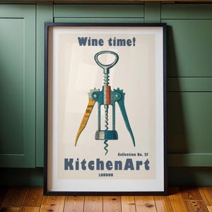 Apribottiglie Pop Art, Stampa artistica da cucina con vino, Poster vintage con cavatappi, Decorazione da parete per bar eccentrica, Momenti di vino retrò, Regalo, Stampa per amanti del vino, 263