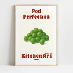 Green Pea Wall Art, Quirky Vegetable Kitchen Print, Retro Pop Art Food Poster, Gift For Gardeners, Fresh Peas Kitchen Picture, 474B