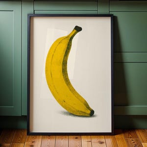 Banana Wall Art, Retro Kitchen Ripe Banana Print, Funky Fun Fruit Picture Poster, Yellow Pop Art Decor, Bold Fruit Kitchen Art, 287