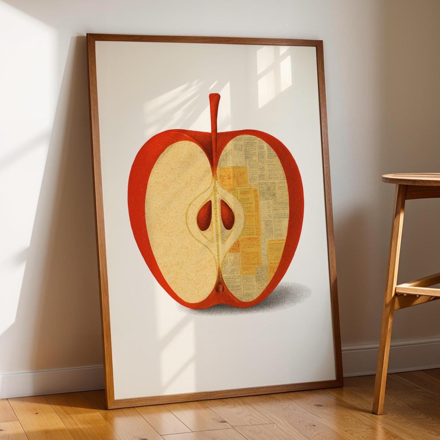 Apple Cross Section Poster, Modern Minimalist Fruit Wall Art